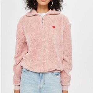 Topshop Fleece Sweatshirt Pink With Hear